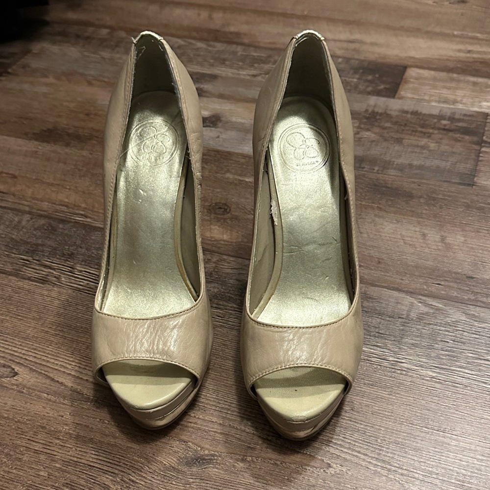 Elegant Beige Peep-Toe Heels